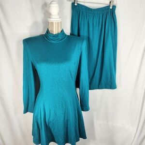 Vintage Bonnie Marx Turquoise 2-PC Top & Skirt Set Size 8